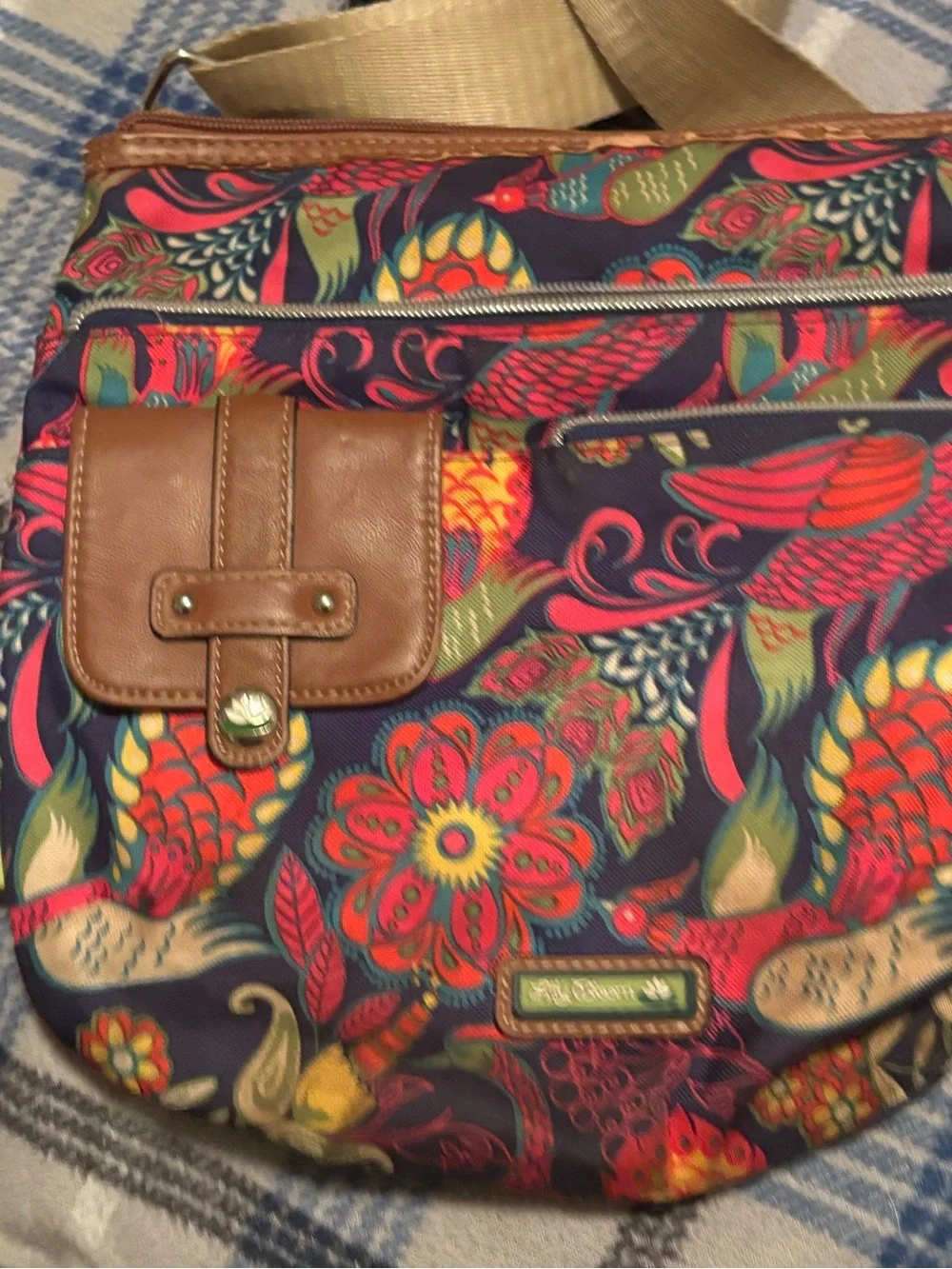 Lily Bloom Navy Floral Cosmetic Pouch with Red, Yellow and Green Accents
